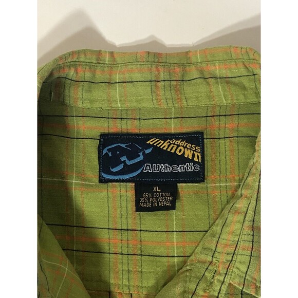 Vintage 90’s Address Unknown Celery Green Plaid S/S Button Down Men’s Shirt XL - Picture 4 of 4